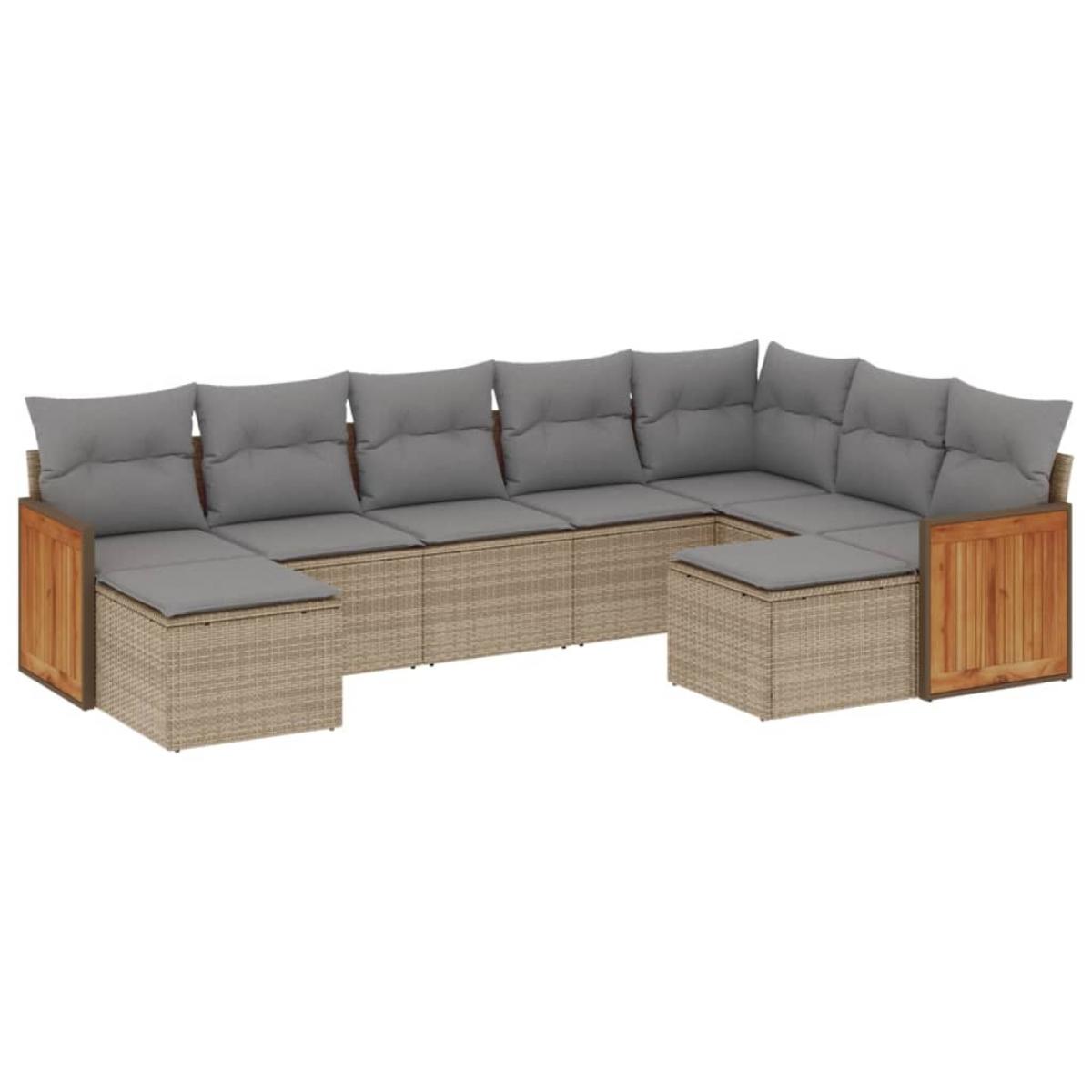 Set de sofás de jardín 9 pzas con cojines ratán sintético beige