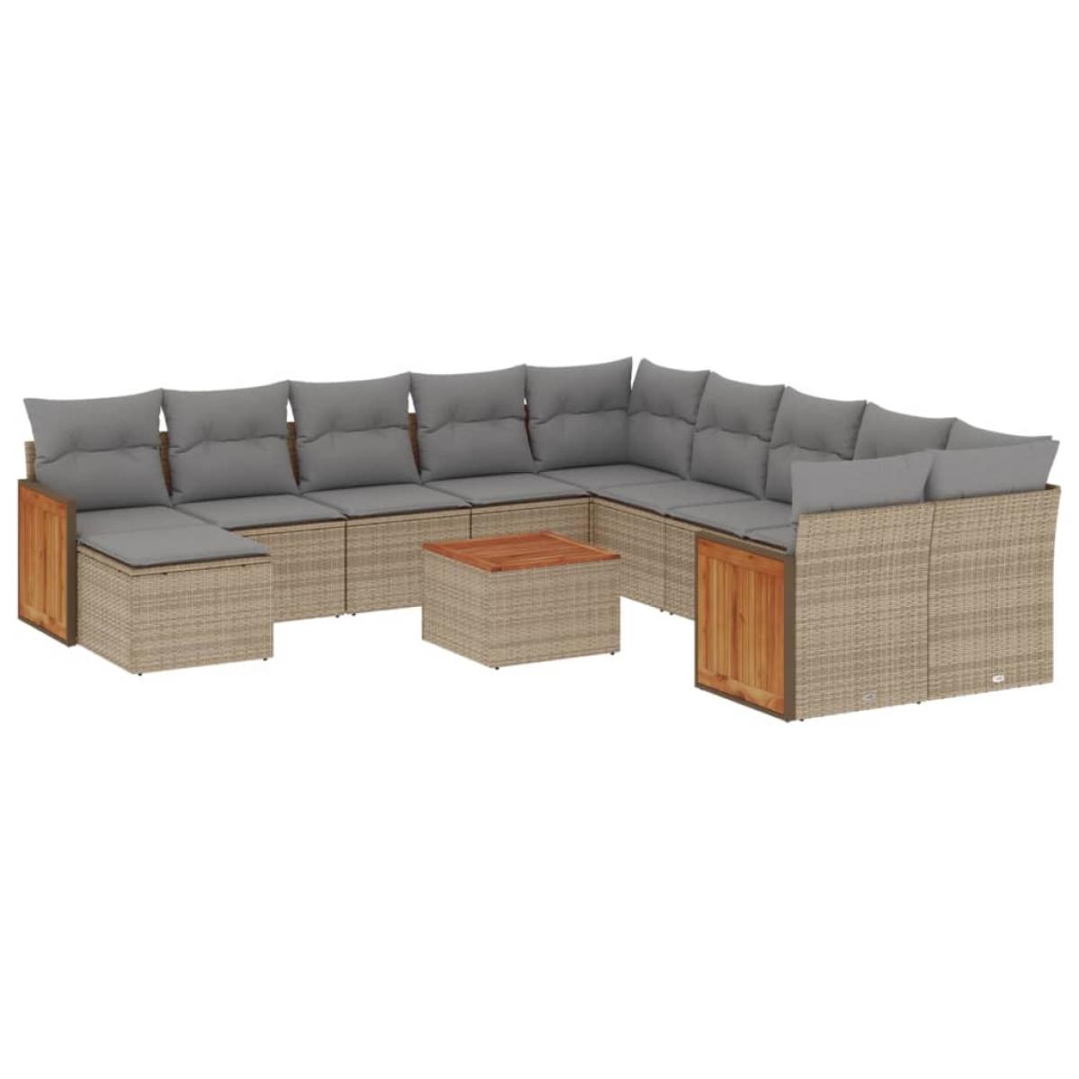 Set de sofás de jardín 12 pzas y cojines ratán sintético marrón