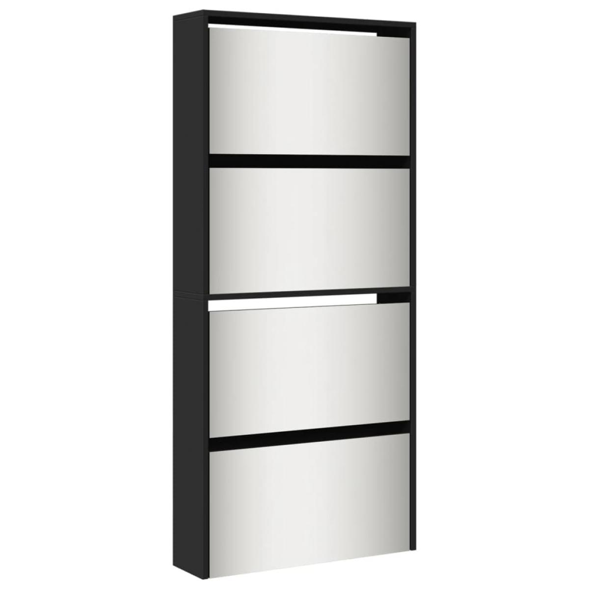 Mueble zapatero con espejo 4 niveles negro 63x17x134 cm
