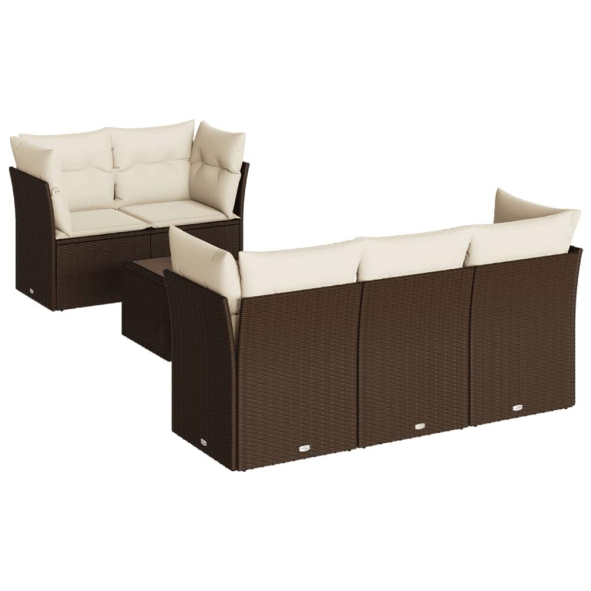 Set sofás de jardín 6 piezas y cojines ratán sintético marrón