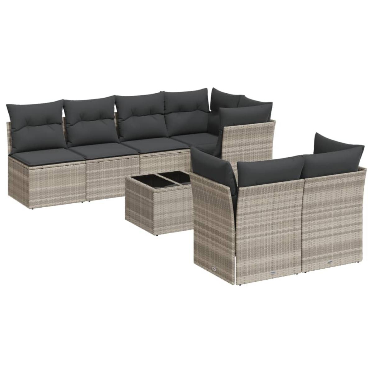 Set de sofás de jardín 8 pzas y cojines ratán sintético gris