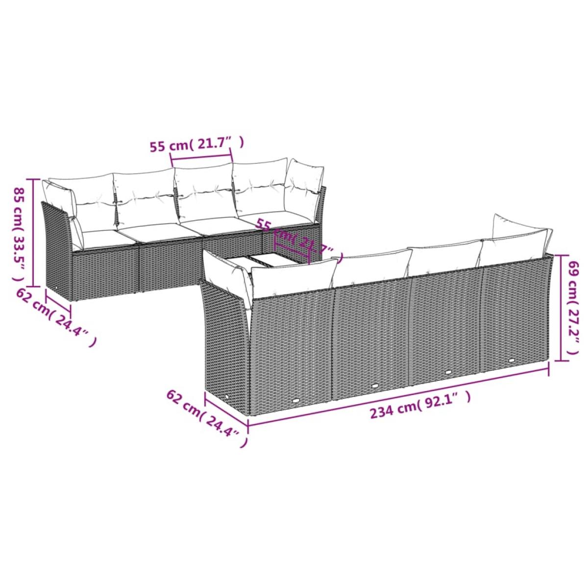 Set de sofás de jardín 9 pzas con cojines ratán sintético beige