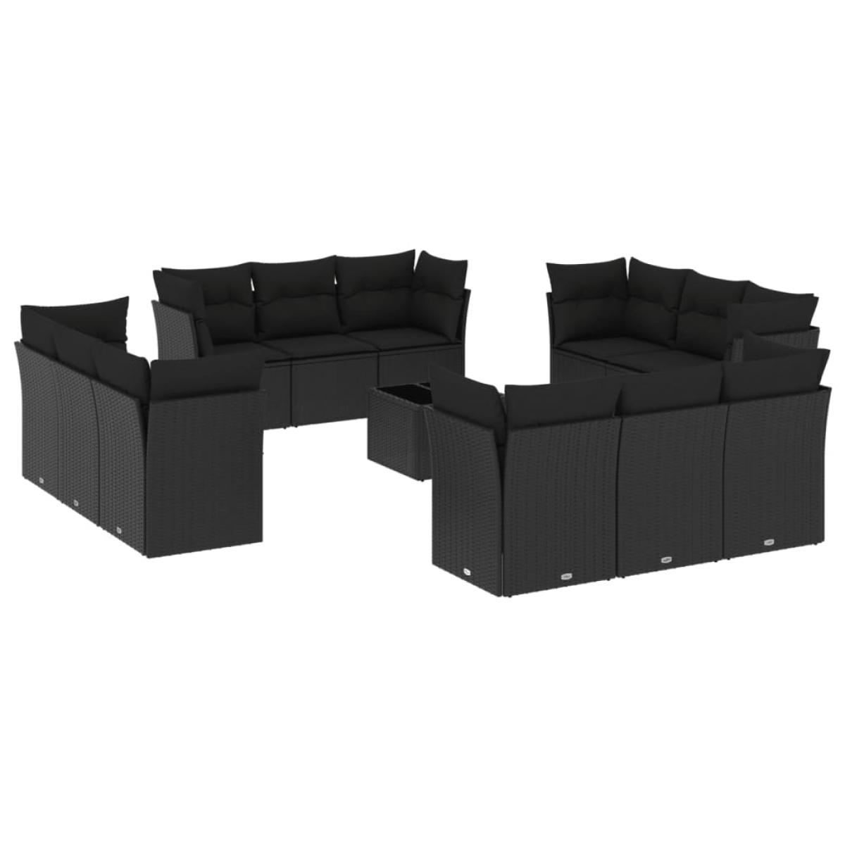 Set de sofás de jardín y cojines 13 pzas ratán sintético negro