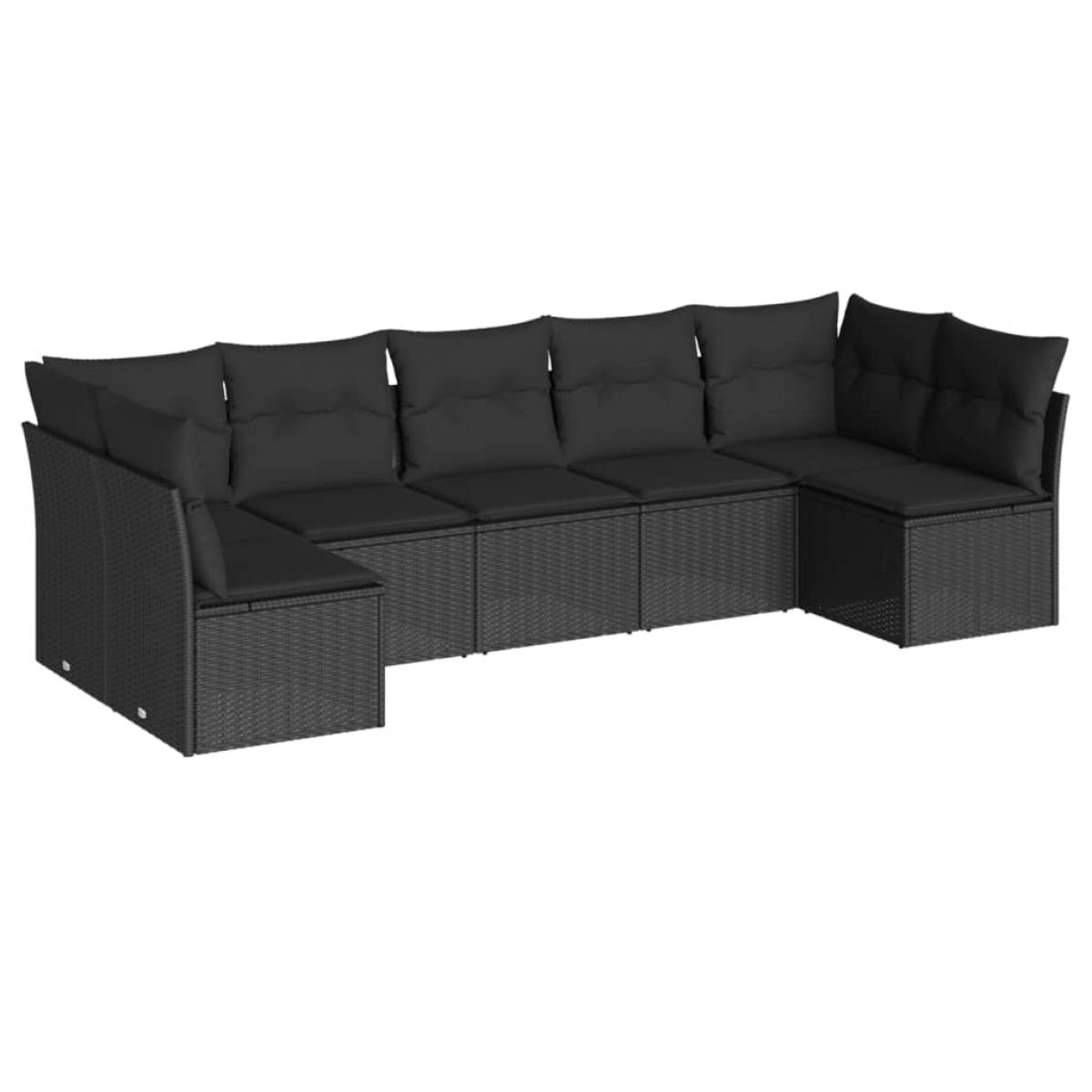 Set de comedor de jardín 7 pzas y cojines ratán sintético negro