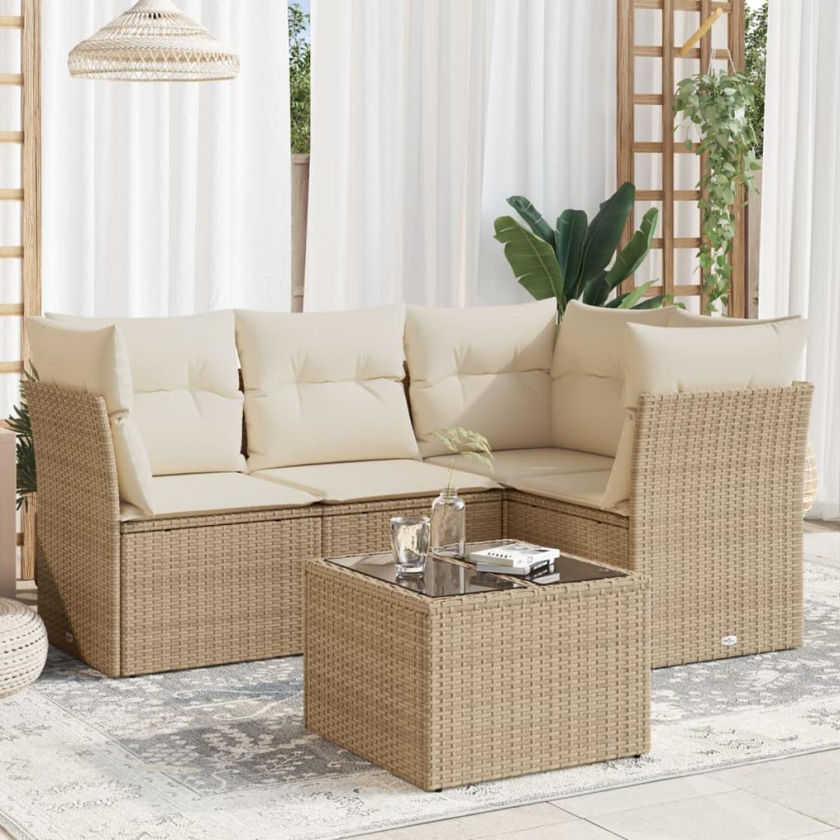 Juego de sofás jardín con cojines 5 pzas ratán sintético beige