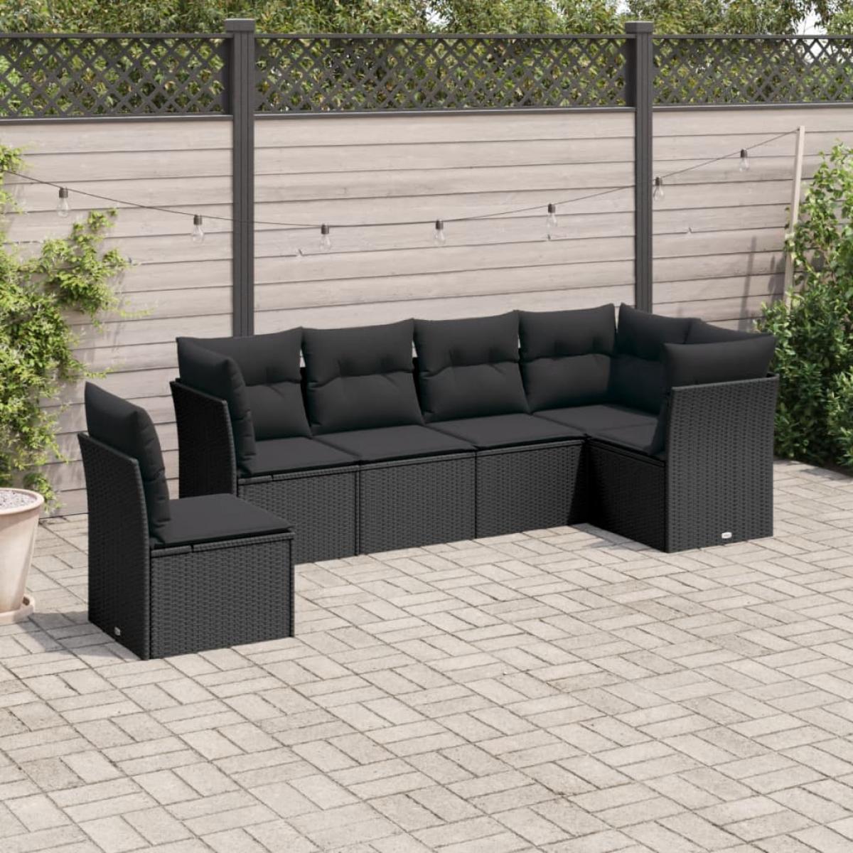 Set muebles de jardín 6 piezas y cojines ratán sintético negro