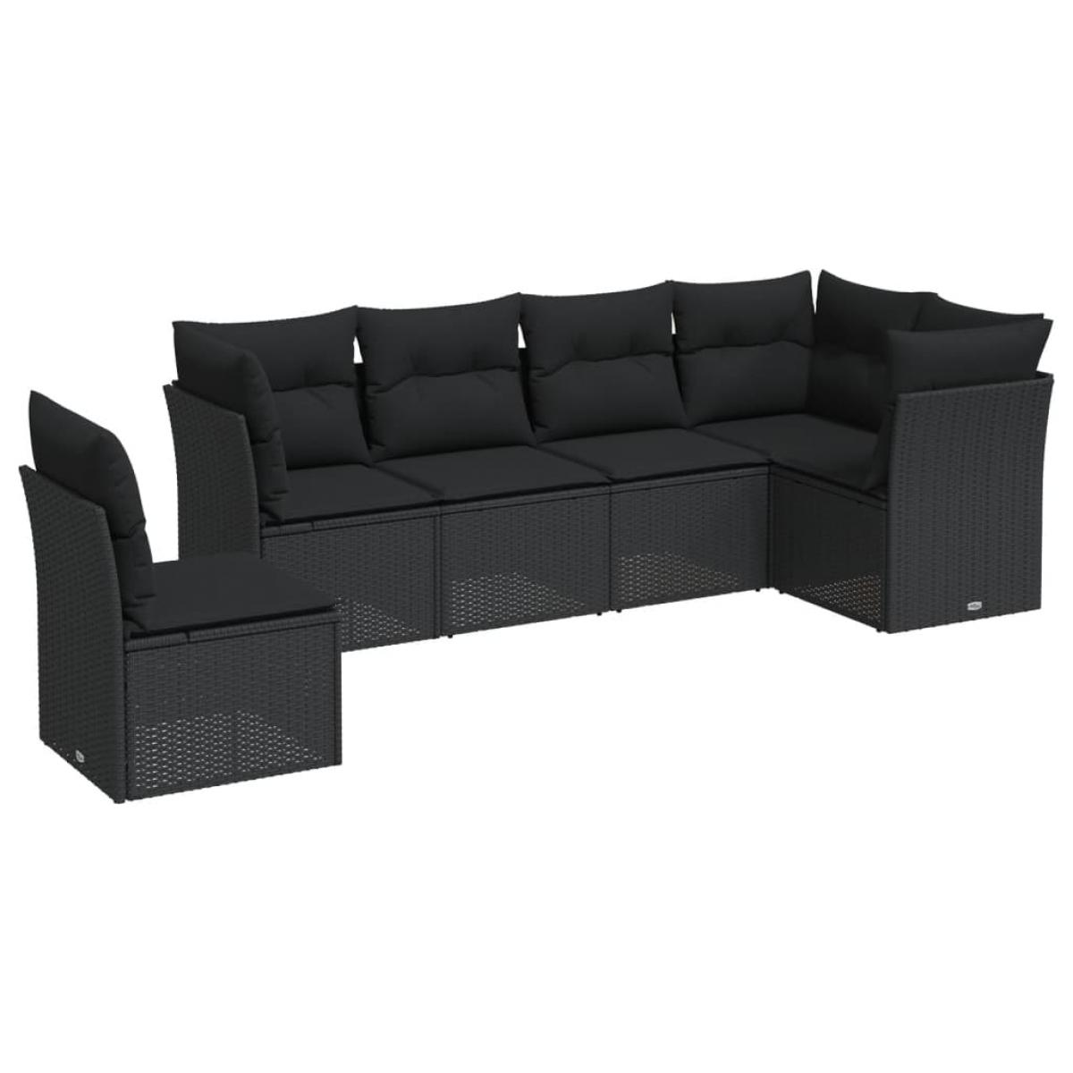 Set muebles de jardín 6 piezas y cojines ratán sintético negro