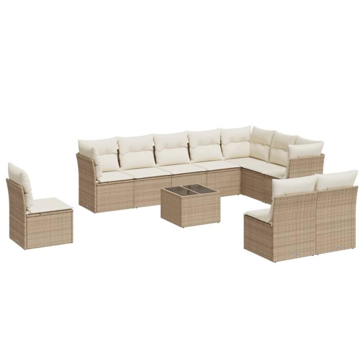 Set de sofás de jardín 11pzas con cojines ratán sintético beige
