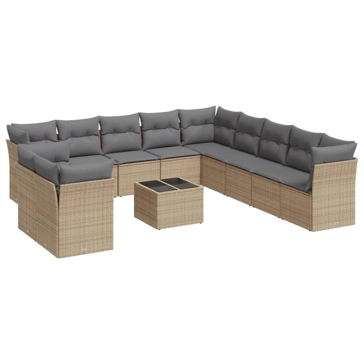 Set de sofás de jardín 12 pzas y cojines ratán sintético marrón