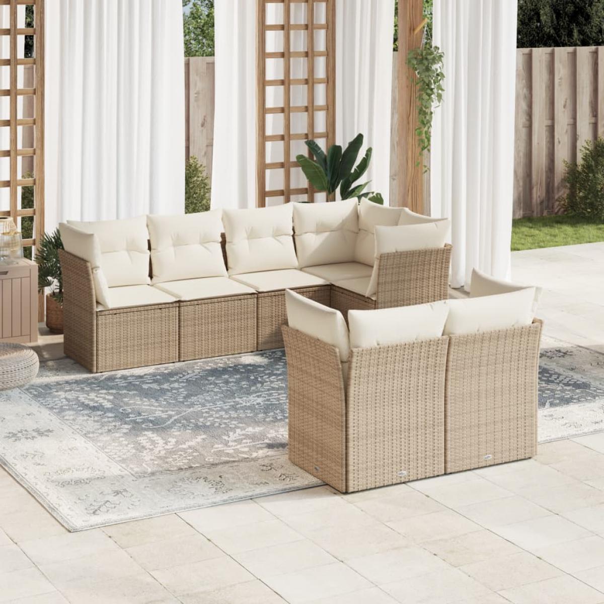 Set sofás de jardín 7 piezas y cojines ratán sintético beige