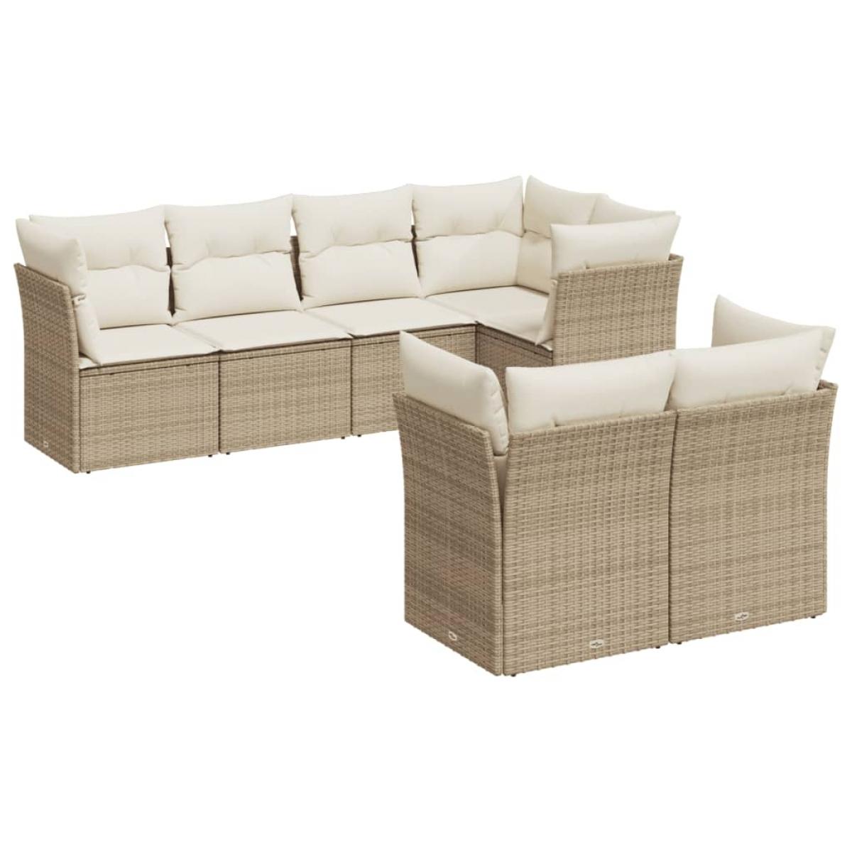 Set sofás de jardín 7 piezas y cojines ratán sintético beige