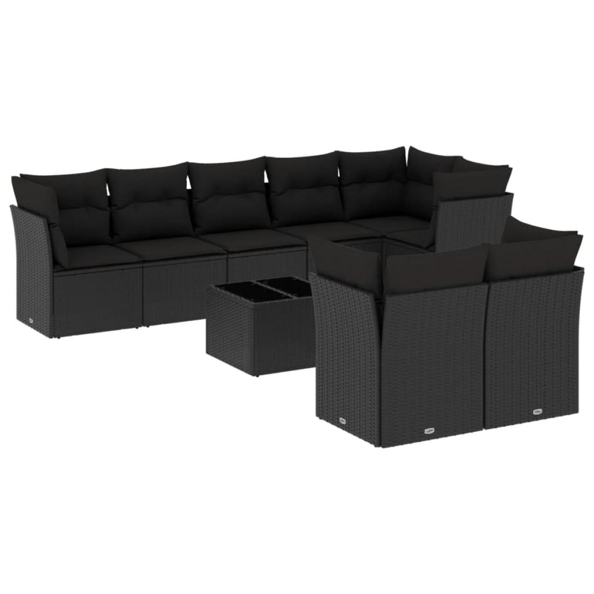 Set de sofás de jardín 8 piezas y cojines ratán sintético negro