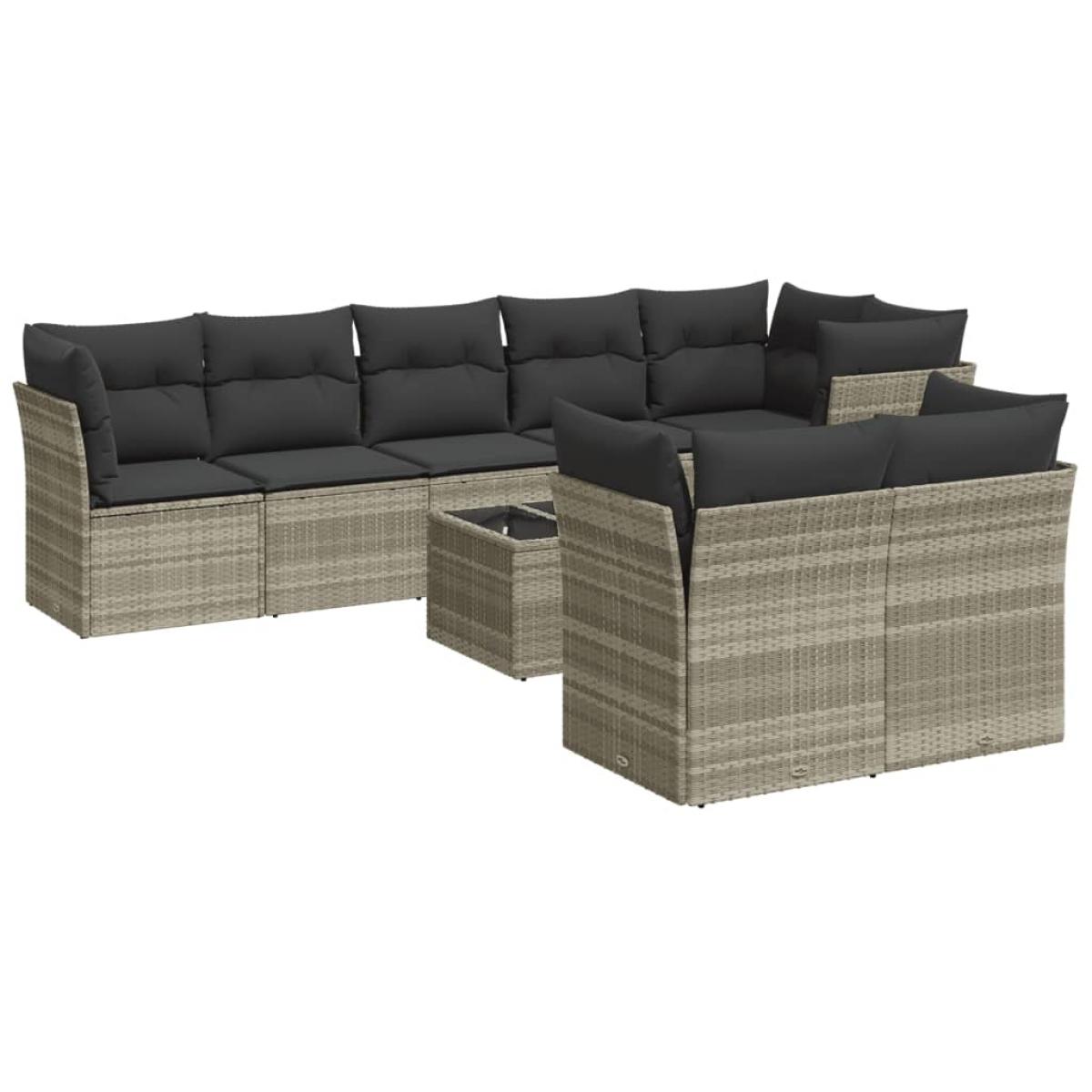 Set muebles jardín 9 pzas y cojines ratán sintético gris claro