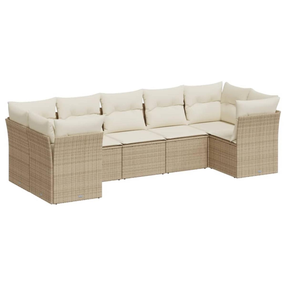 Set sofás de jardín 7 piezas y cojines ratán sintético beige
