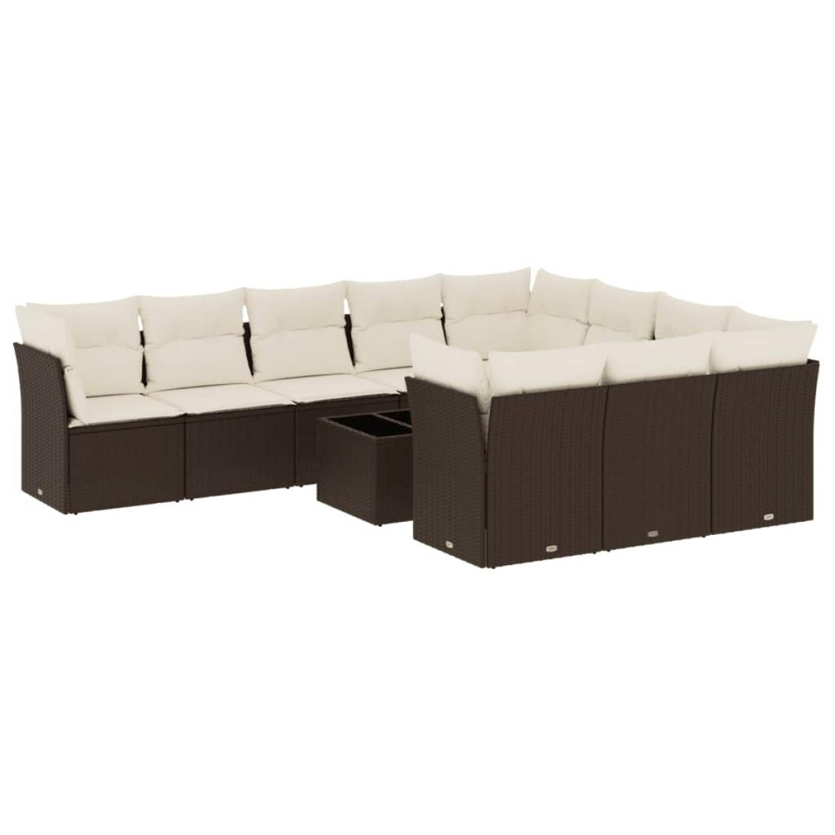 Set de sofás de jardín 11 pzas cojines ratán sintético marrón