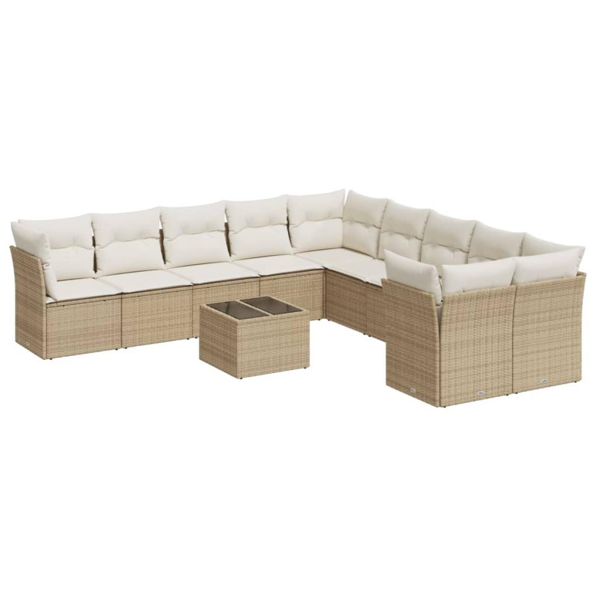 Set de sofás de jardín 11pzas con cojines ratán sintético beige