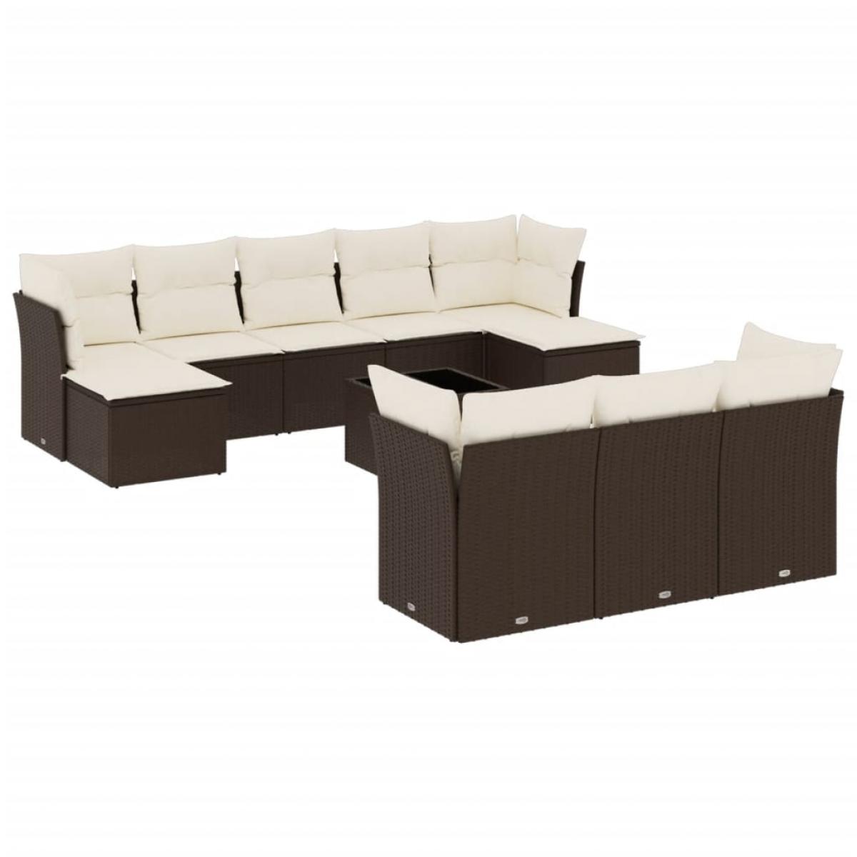 Set de sofás de jardín 11 pzas cojines ratán sintético marrón