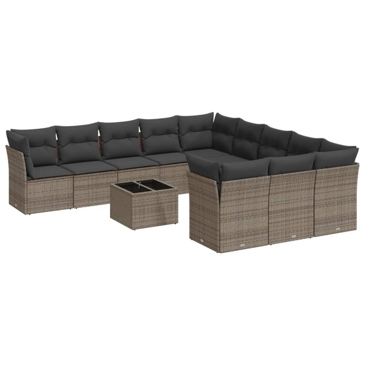 Set de sofás de jardín 12 pzas con cojines ratán sintético gris