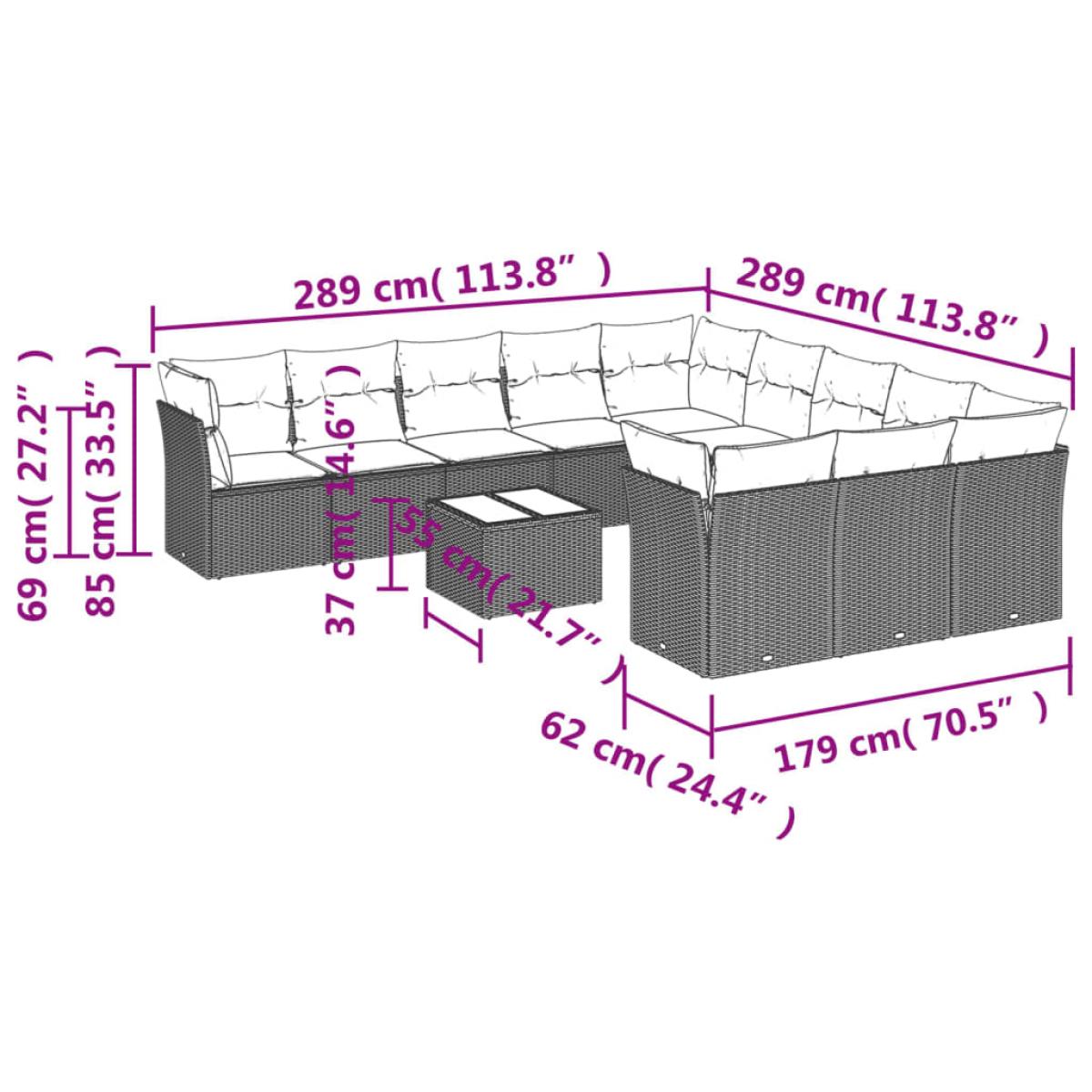 Set de sofás de jardín 12 pzas con cojines ratán sintético gris