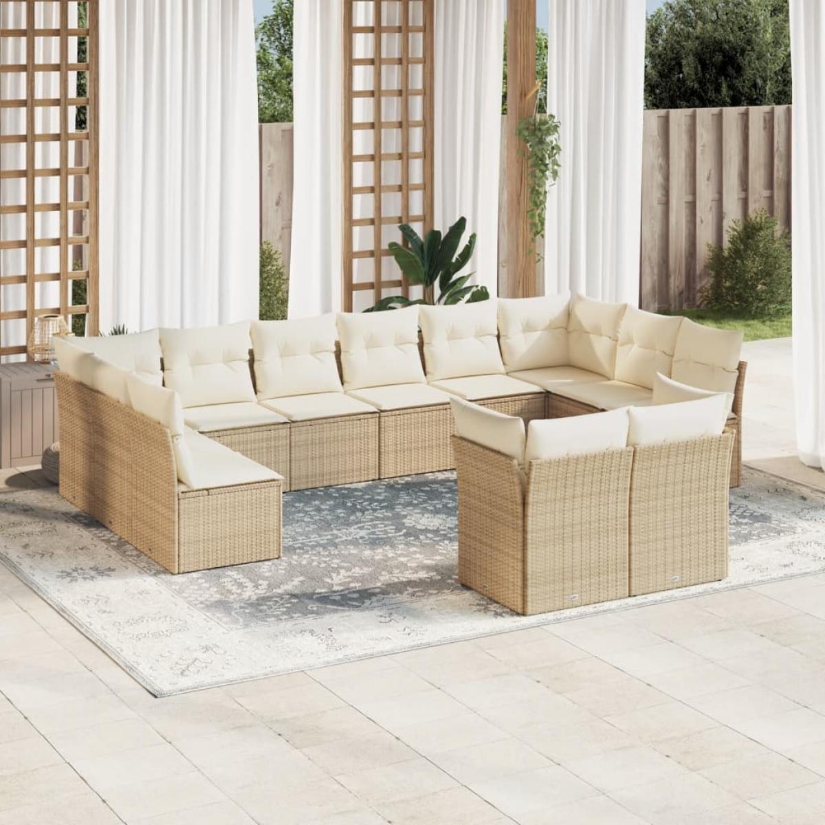 Set de sofás de jardín 12 pzas y cojines ratán sintético marrón