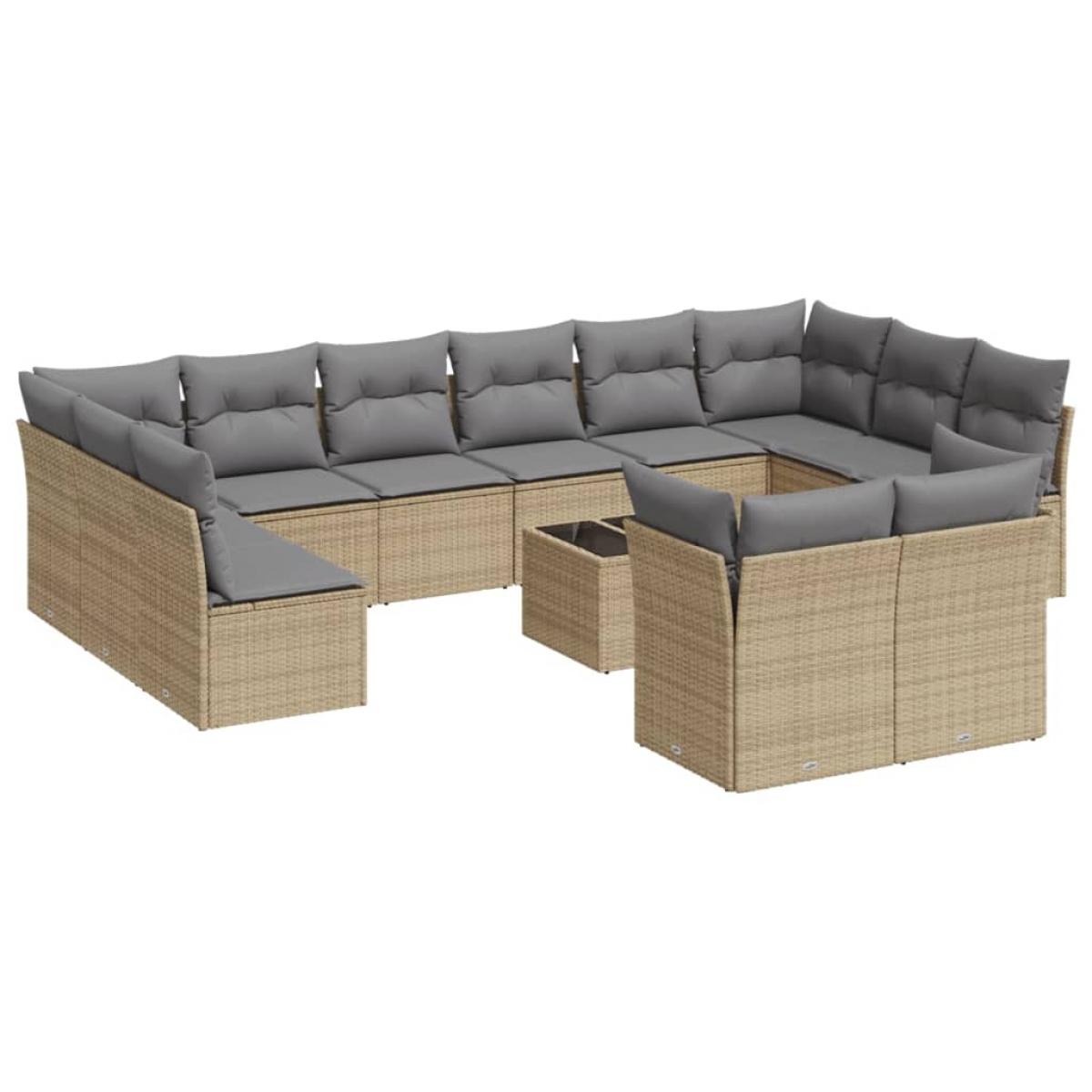Set sofás de jardín con cojines 13 pzas ratán sintético beige