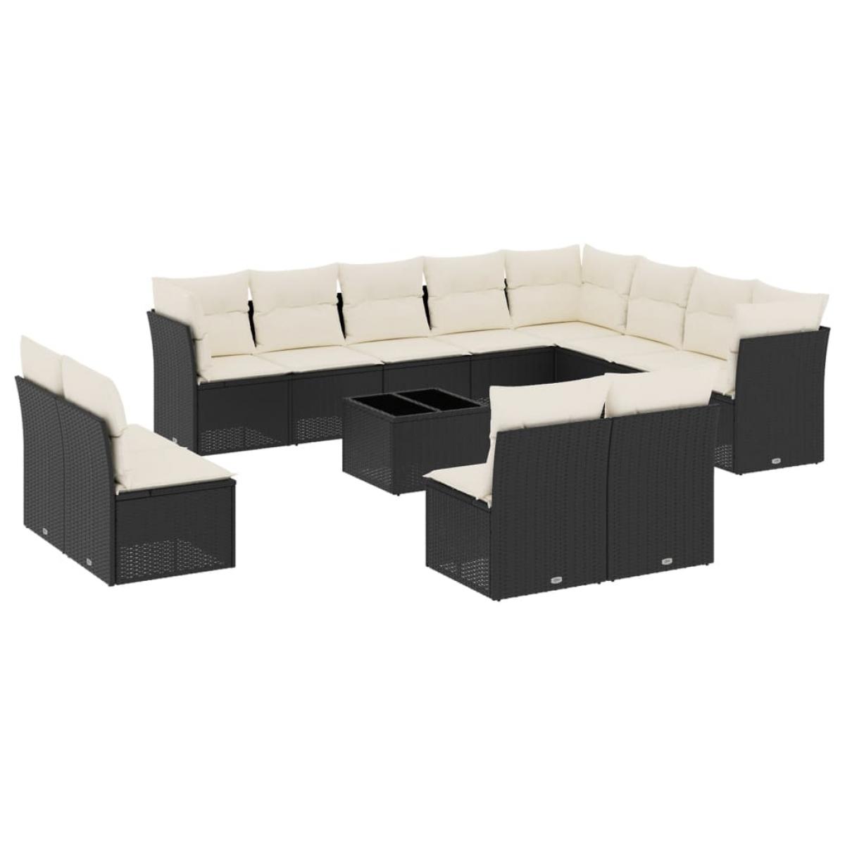 Set de sofás de jardín y cojines 13 pzas ratán sintético negro