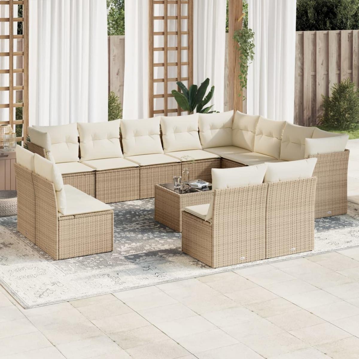 Set sofás de jardín con cojines 13 pzas ratán sintético beige