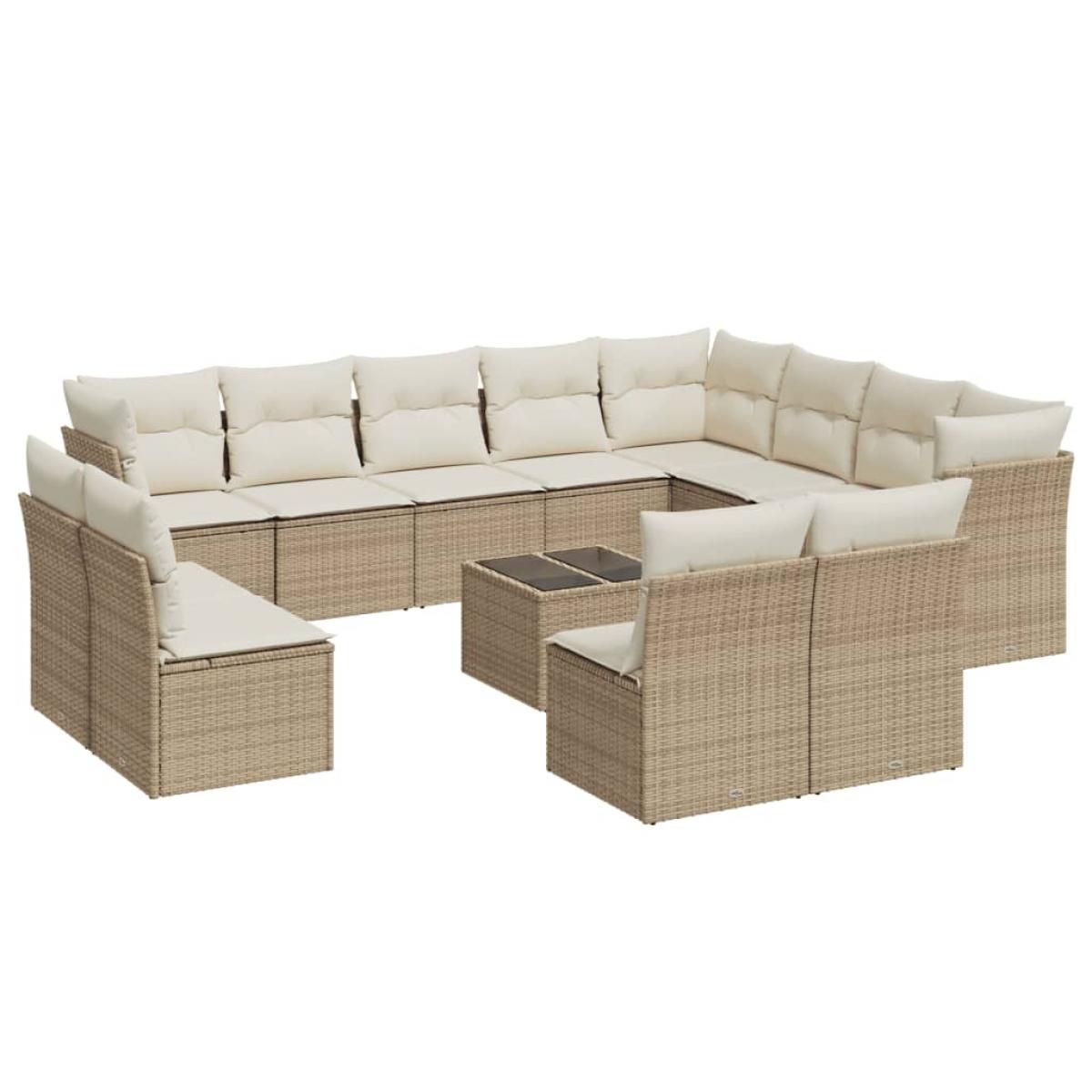 Set sofás de jardín con cojines 13 pzas ratán sintético beige