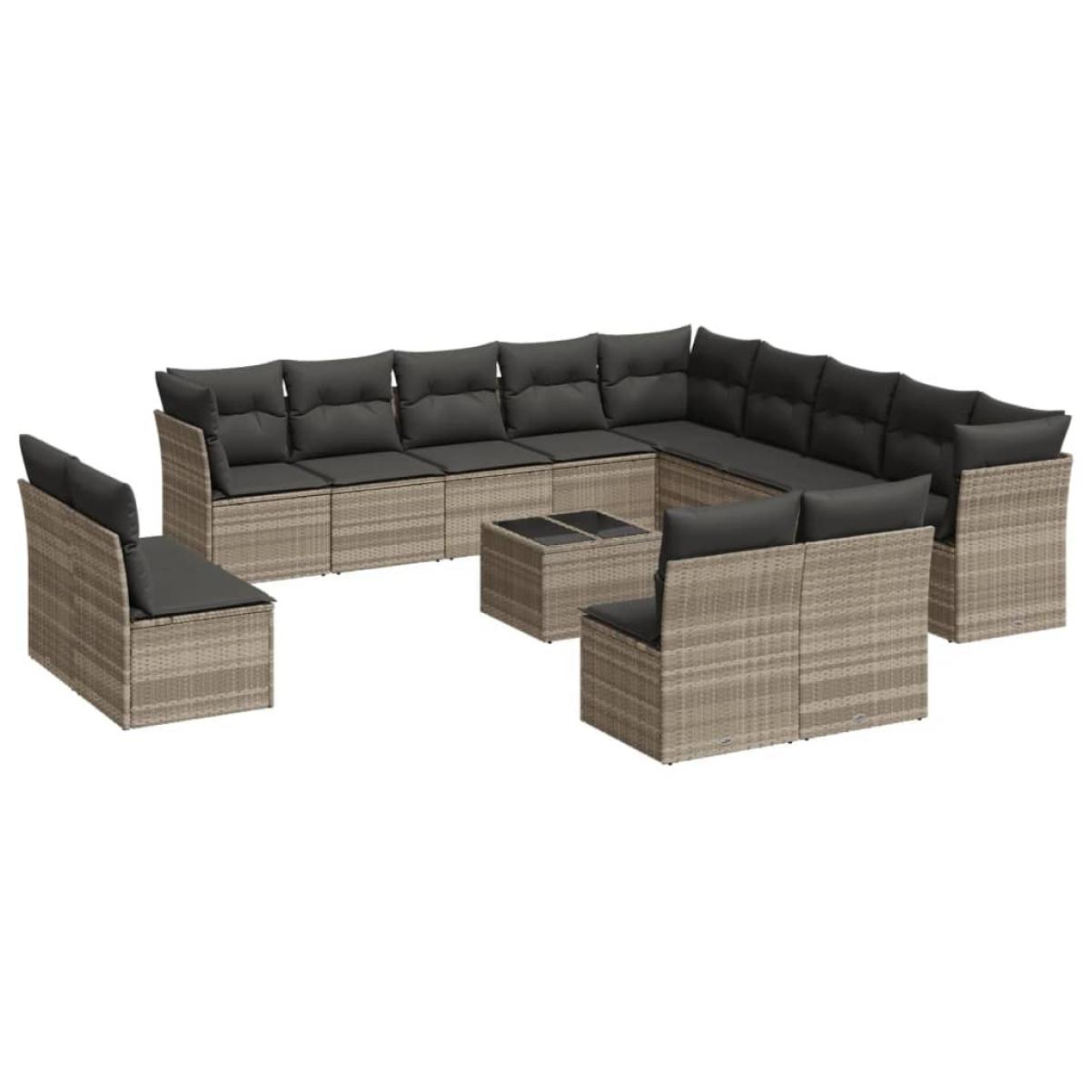 Set sofás jardín 14 pzas con cojines ratán sintético gris claro