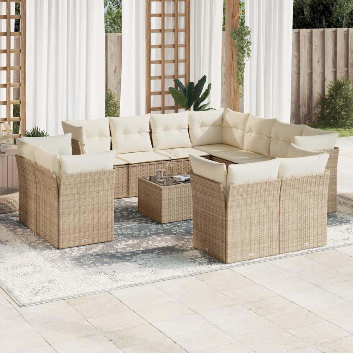 Set de sofás de jardín 12 pzas y cojines ratán sintético marrón