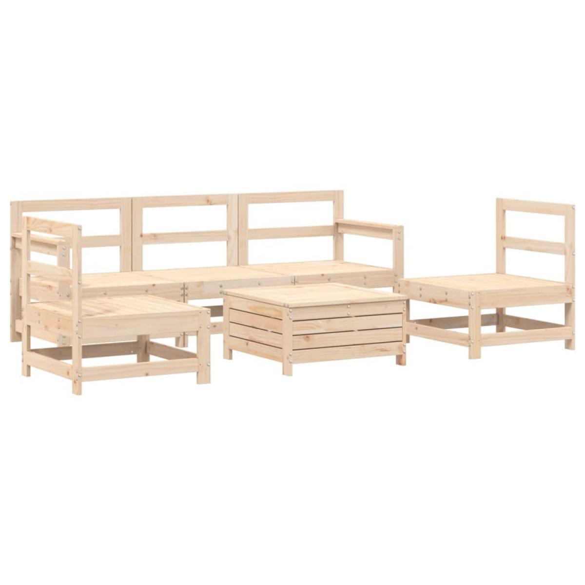 Juego de sofás de jardín 6 piezas madera maciza de pino