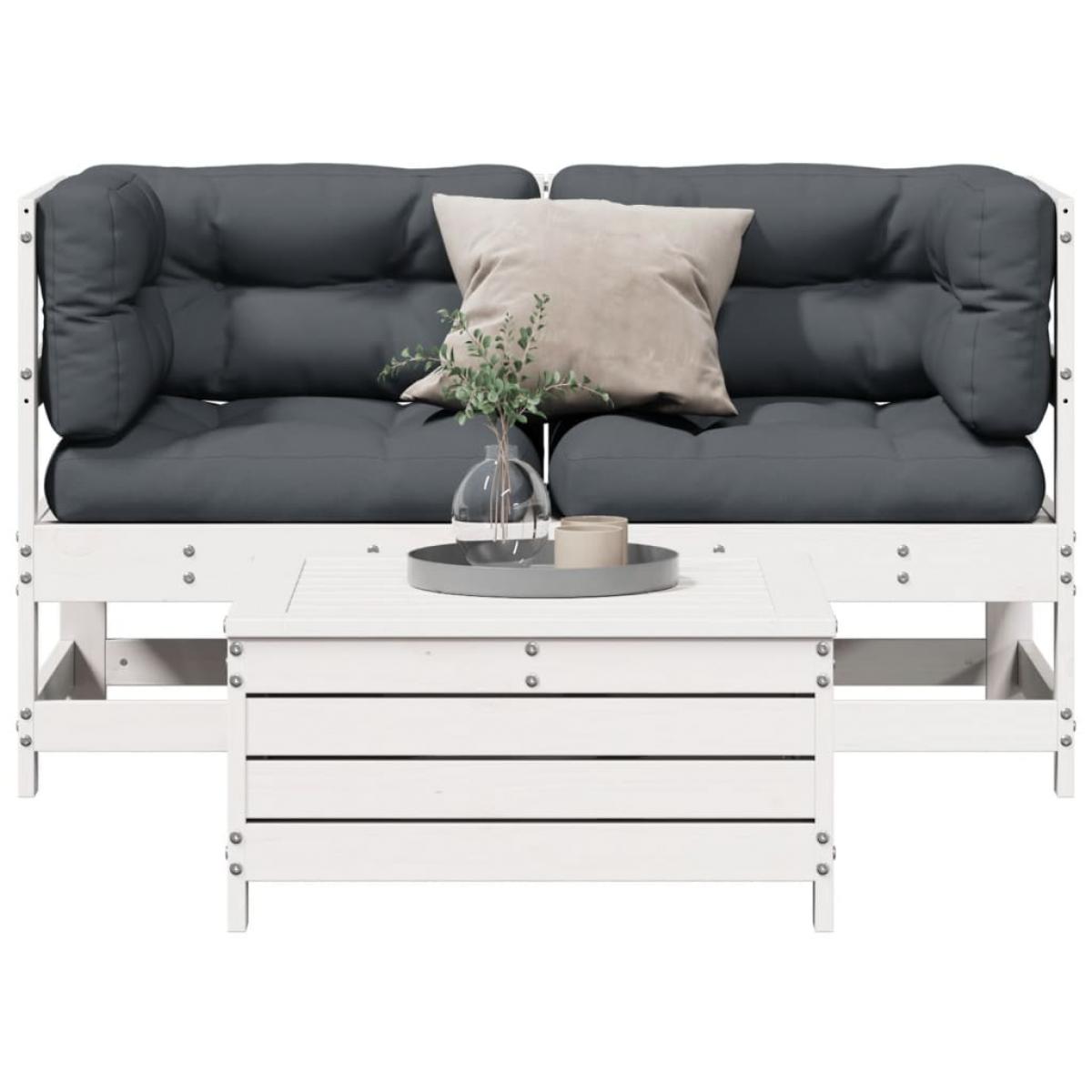 Set de muebles de jardín 3 pzas con cojines madera pino blanco