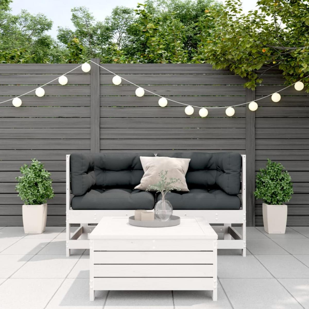 Set de muebles de jardín 3 pzas con cojines madera pino blanco