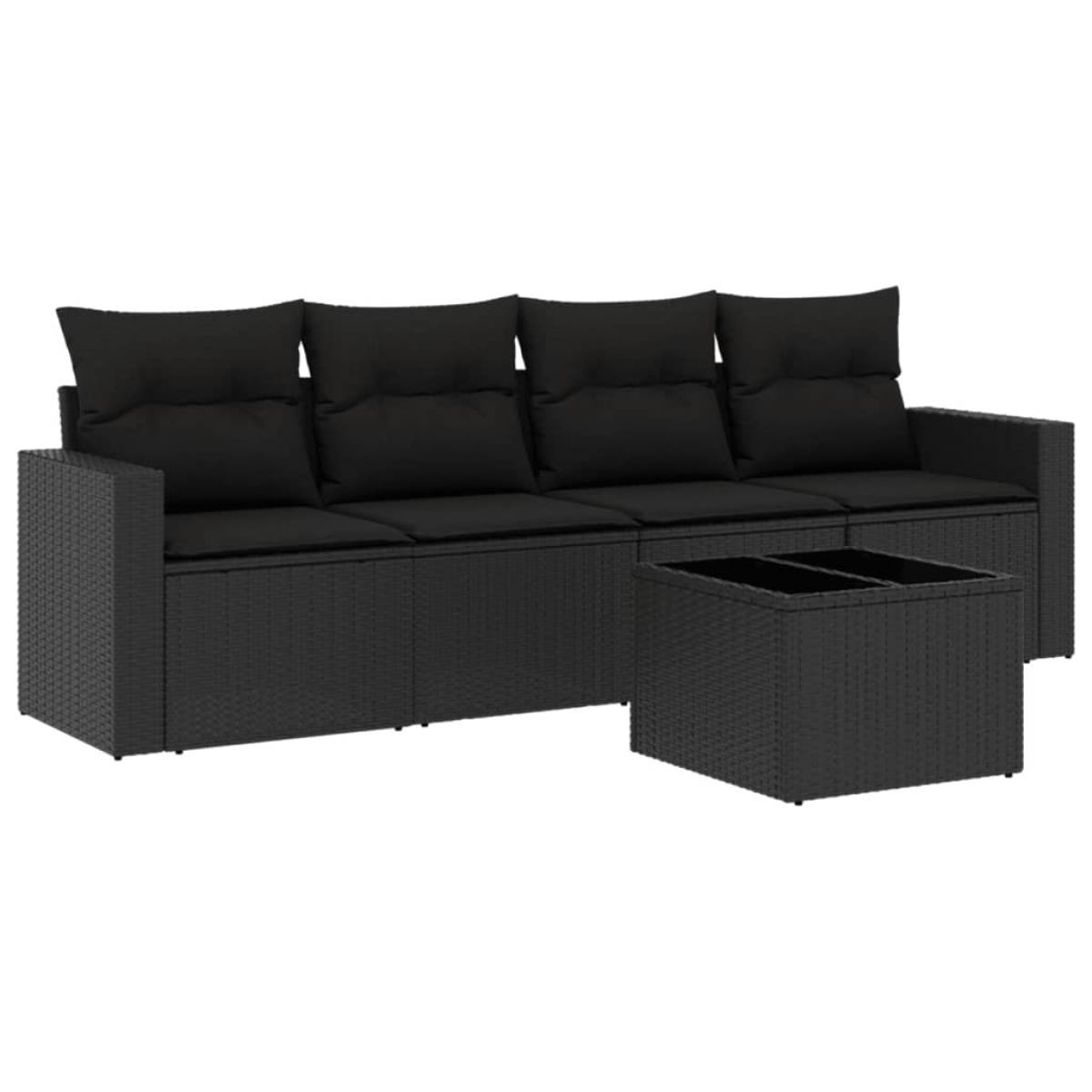Set de muebles de jardín 5 pzas y cojines ratán sintético negro