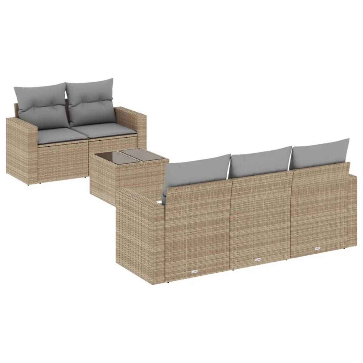 Juego de sofás jardín con cojines 6 pzas ratán sintético beige