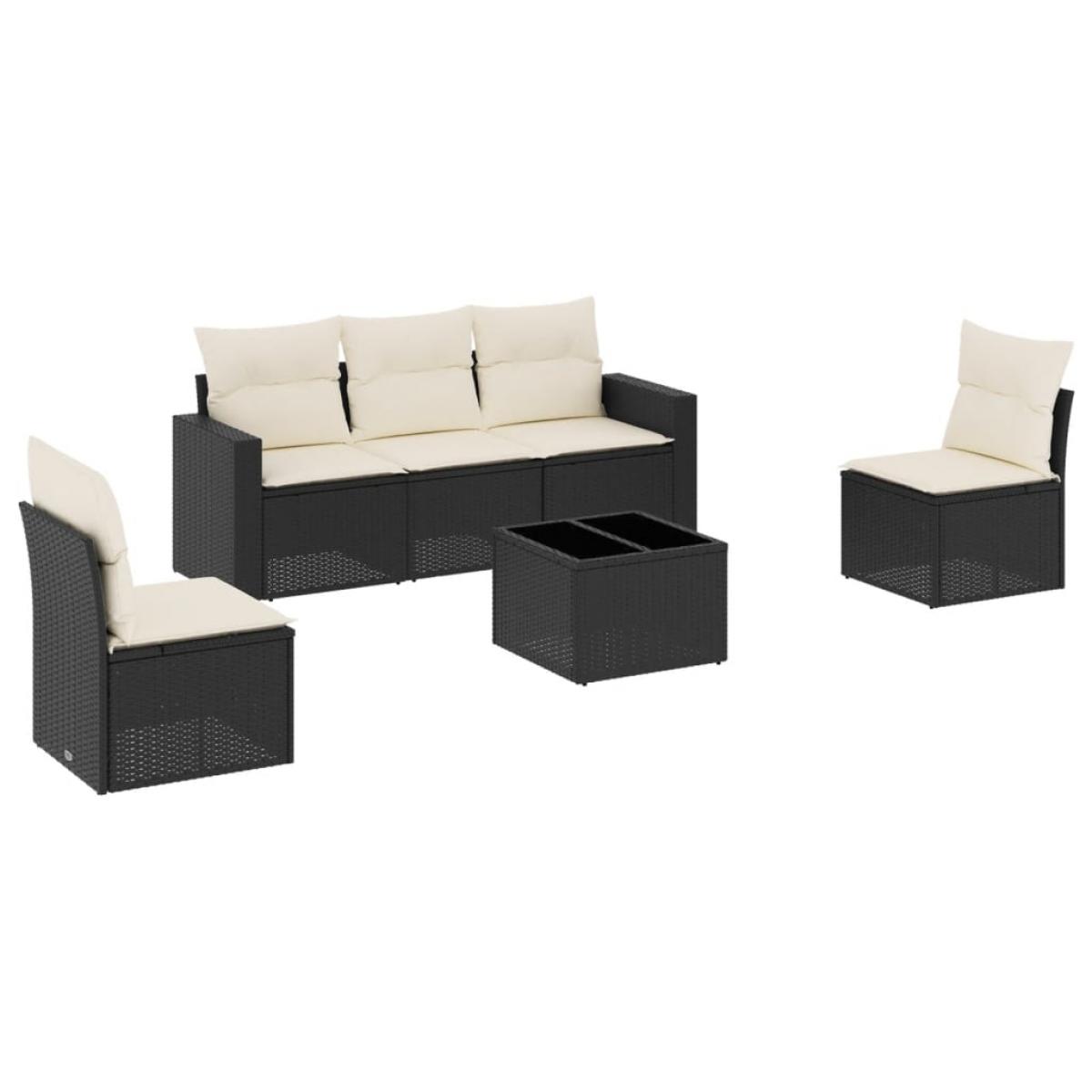 Set muebles de jardín 6 piezas y cojines ratán sintético negro