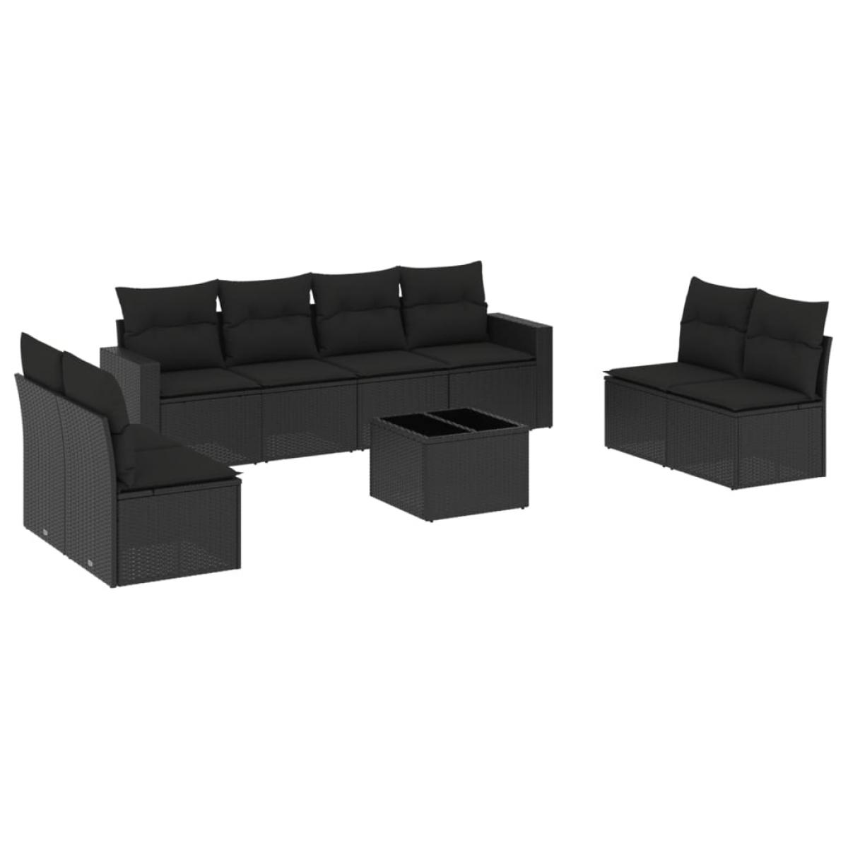 Set de sofás de jardín 8 piezas y cojines ratán sintético negro