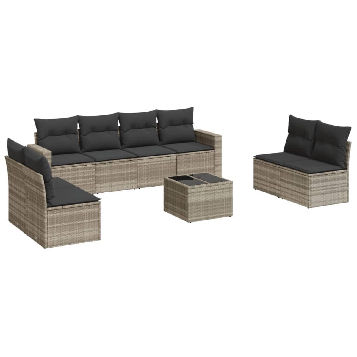 Set de muebles de jardín 9 pzas y cojines ratán sintético gris