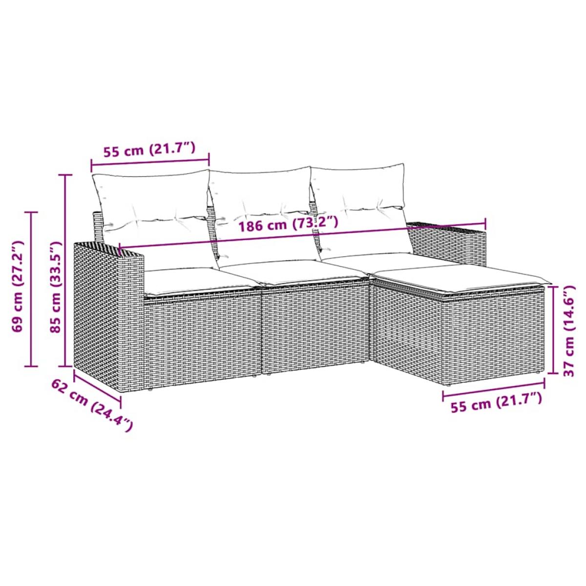 Set de sofás de jardín 4 pzas y cojines ratán sintético gris