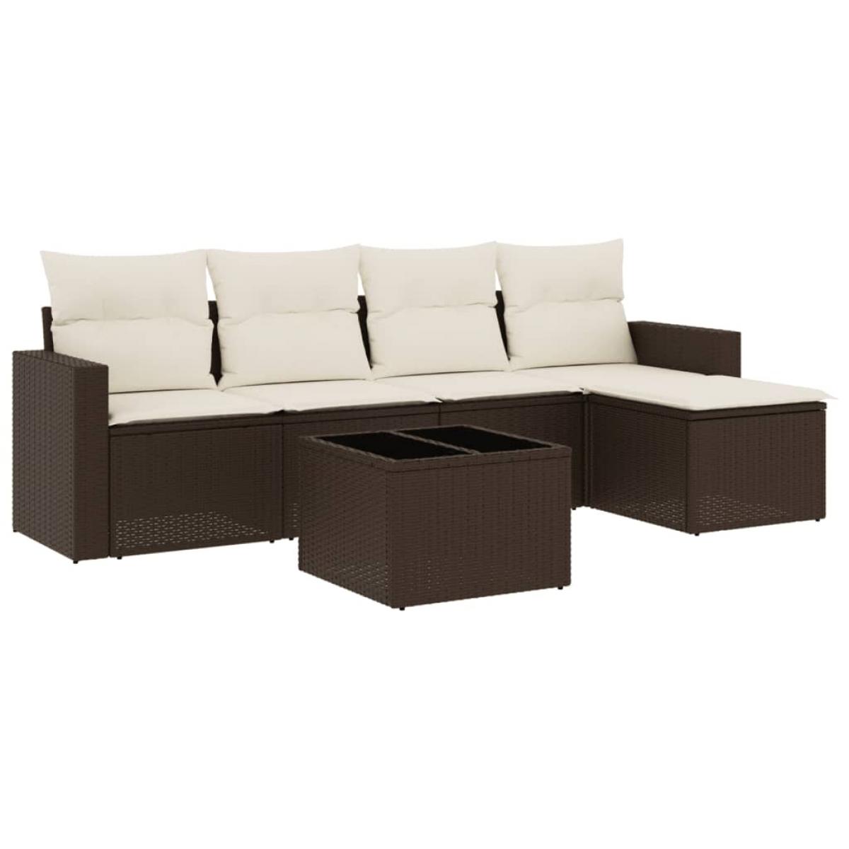 Set sofás de jardín 6 piezas y cojines ratán sintético marrón