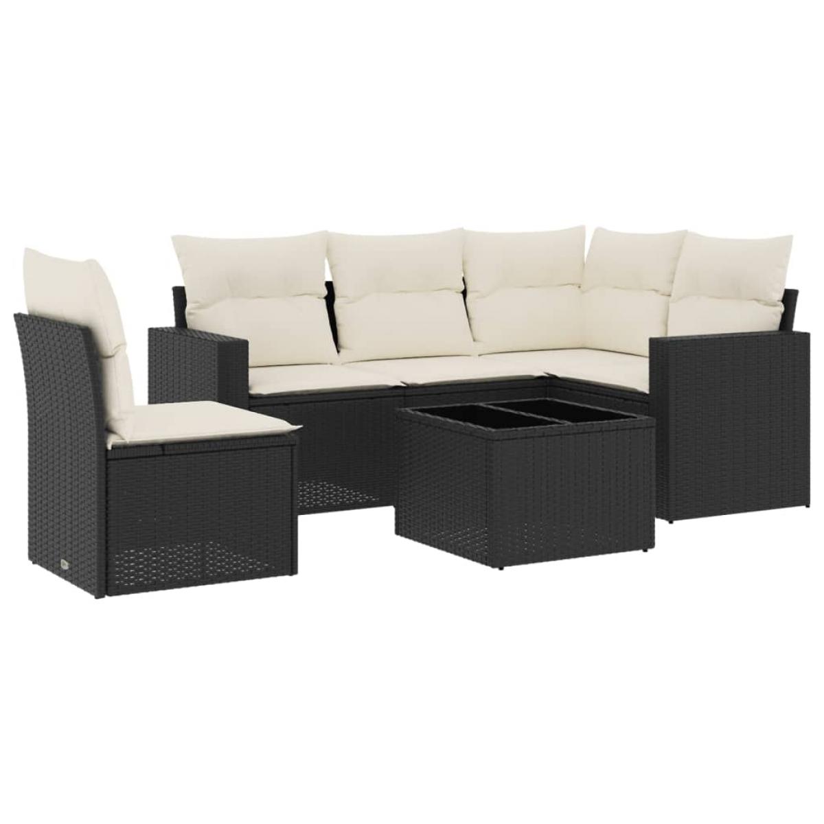 Set muebles de jardín 6 piezas y cojines ratán sintético negro