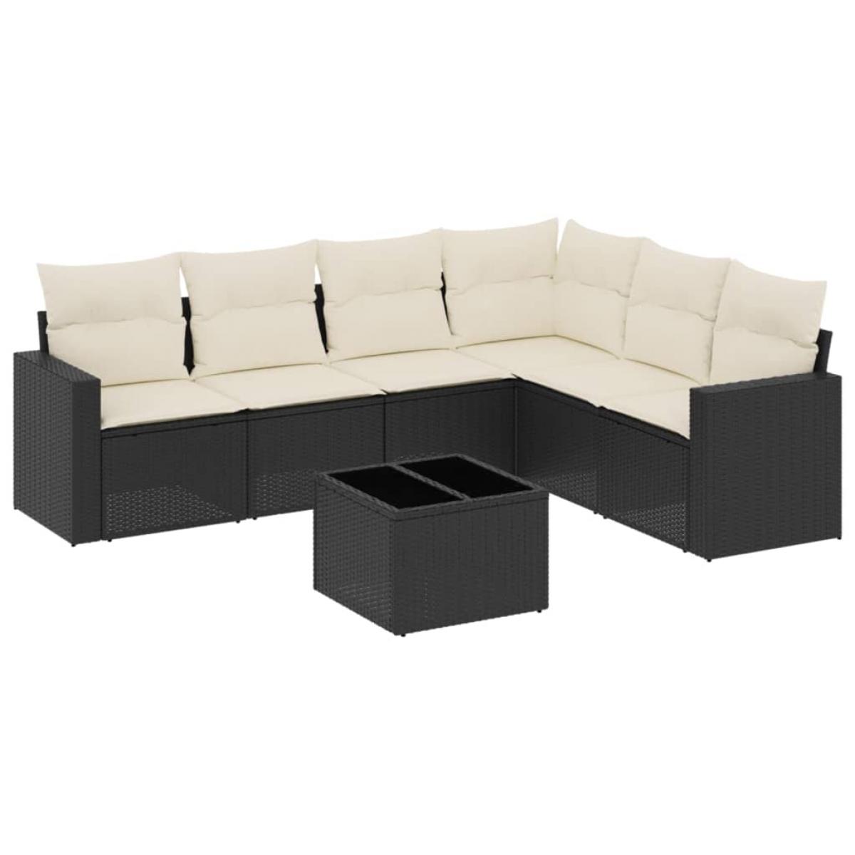Set de comedor de jardín 7 pzas y cojines ratán sintético negro