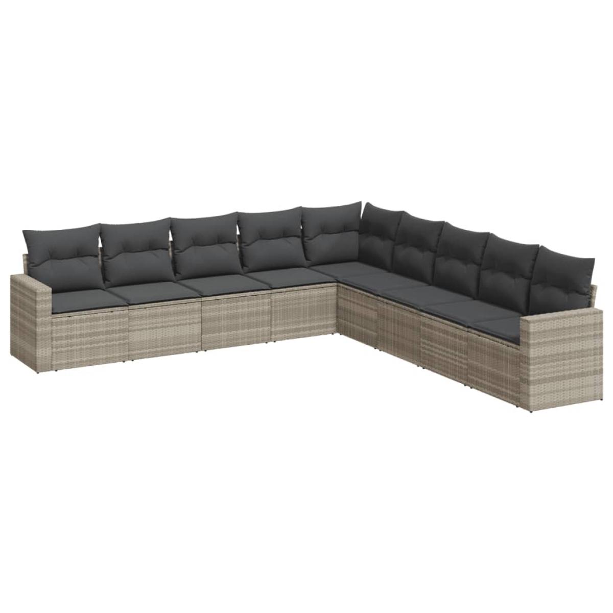 Set de muebles de jardín 9 pzas y cojines ratán sintético gris