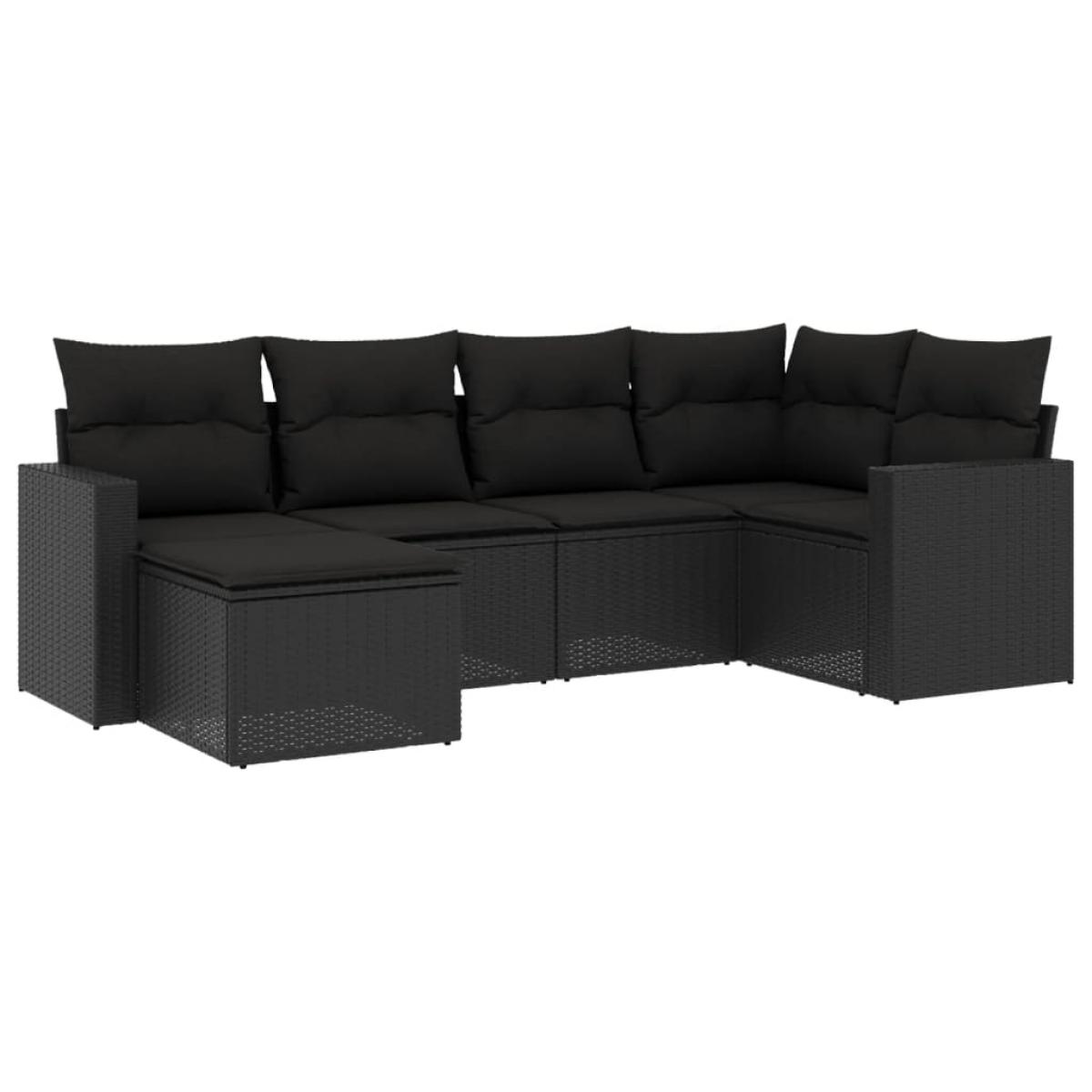 Set muebles de jardín 6 piezas y cojines ratán sintético negro