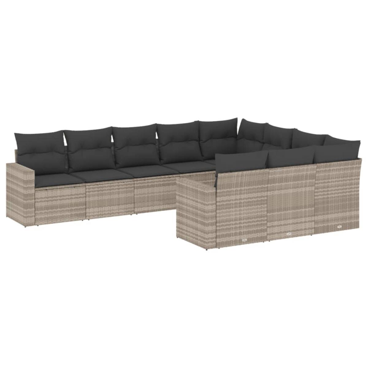 Set sofás jardín 10 pzas con cojines ratán sintético gris claro