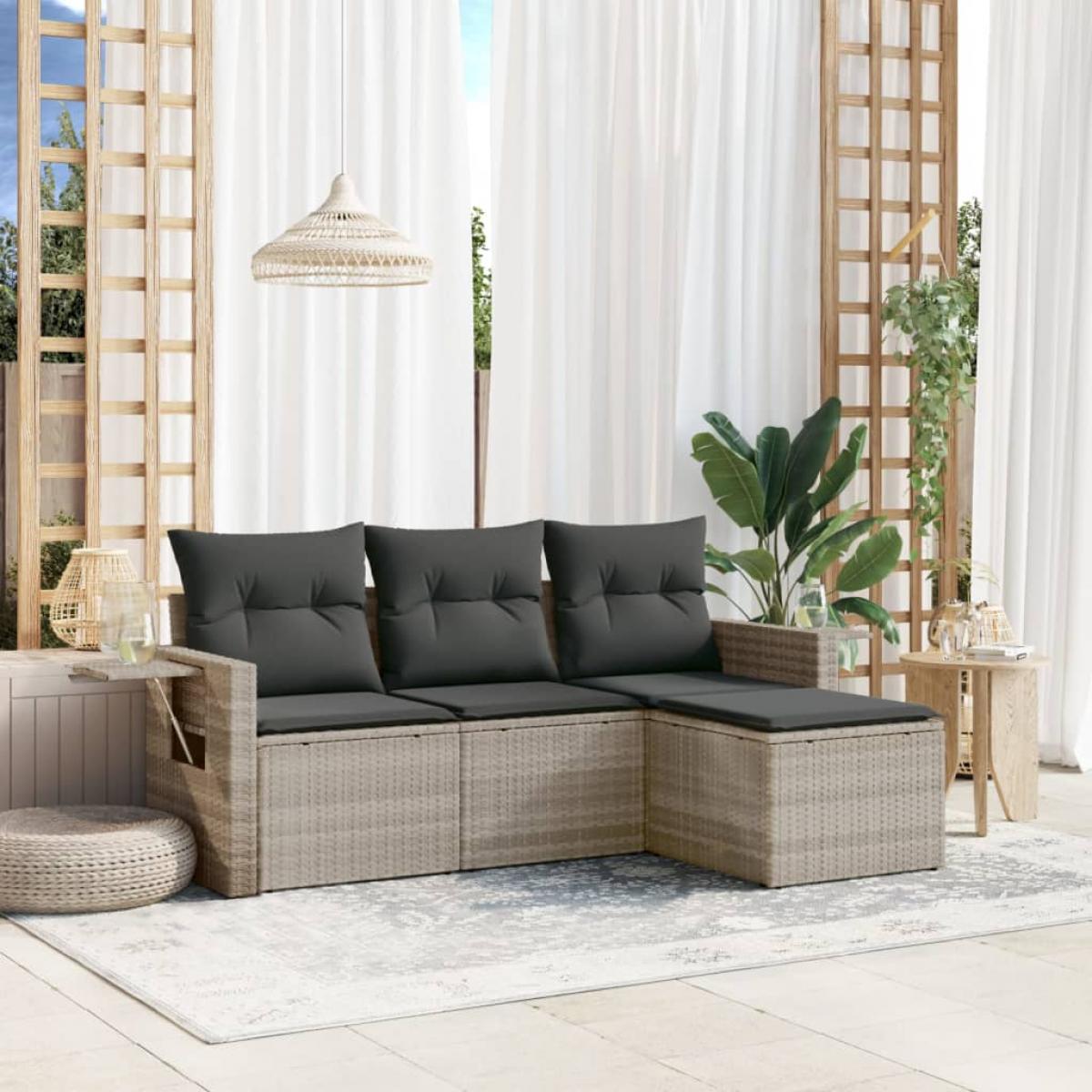 Set de sofás de jardín 4 pzas y cojines ratán sintético gris