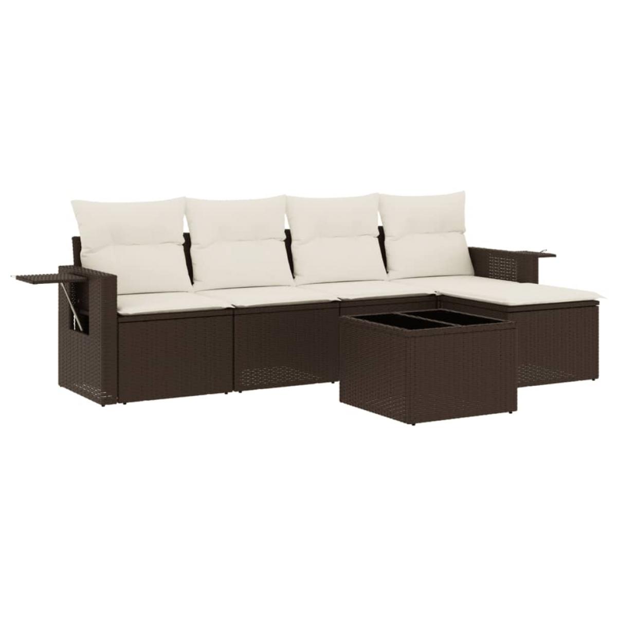 Set sofás de jardín 6 piezas y cojines ratán sintético marrón