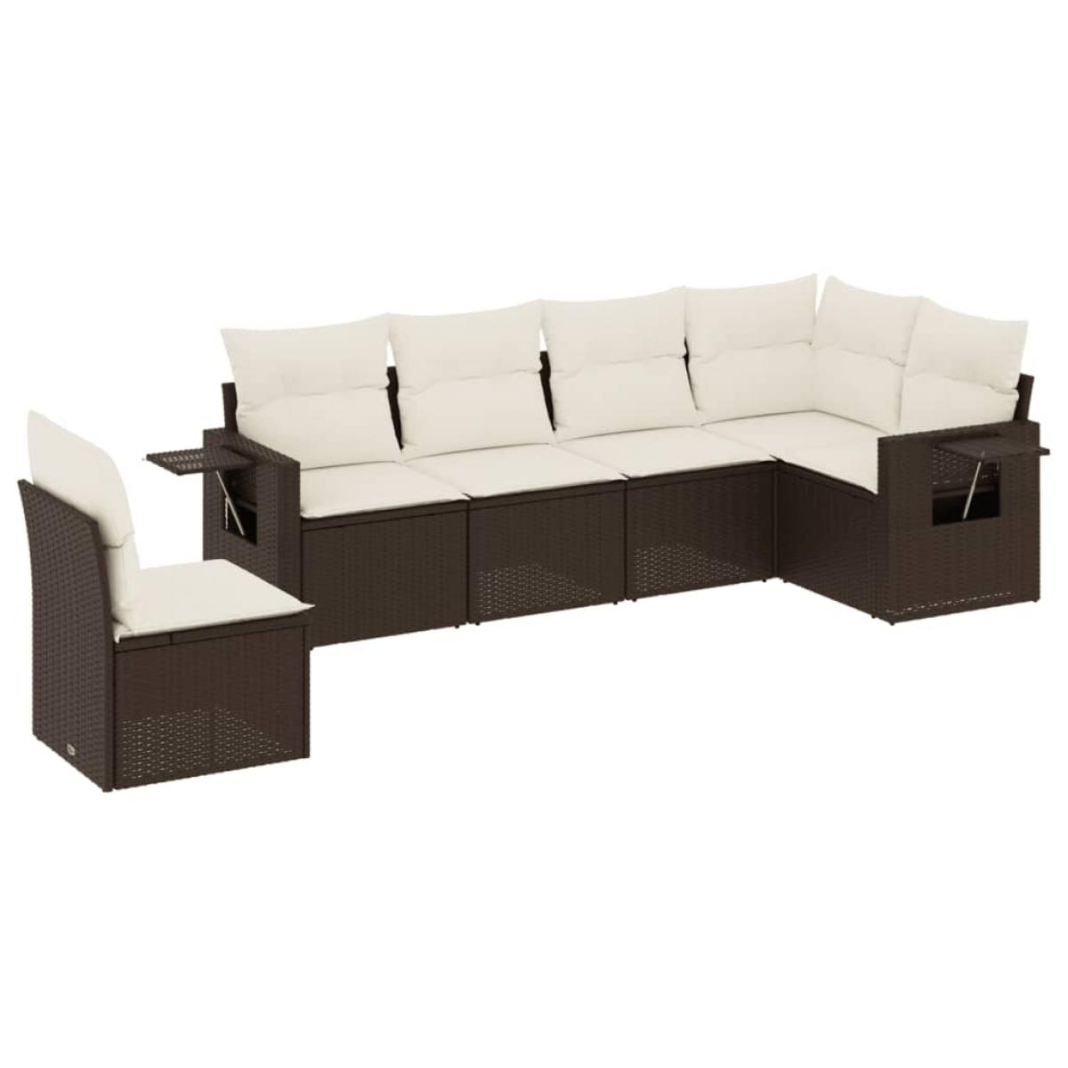 Set sofás de jardín 6 piezas y cojines ratán sintético marrón
