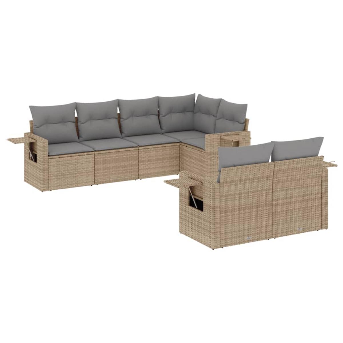 Set sofás de jardín 7 piezas y cojines ratán sintético beige