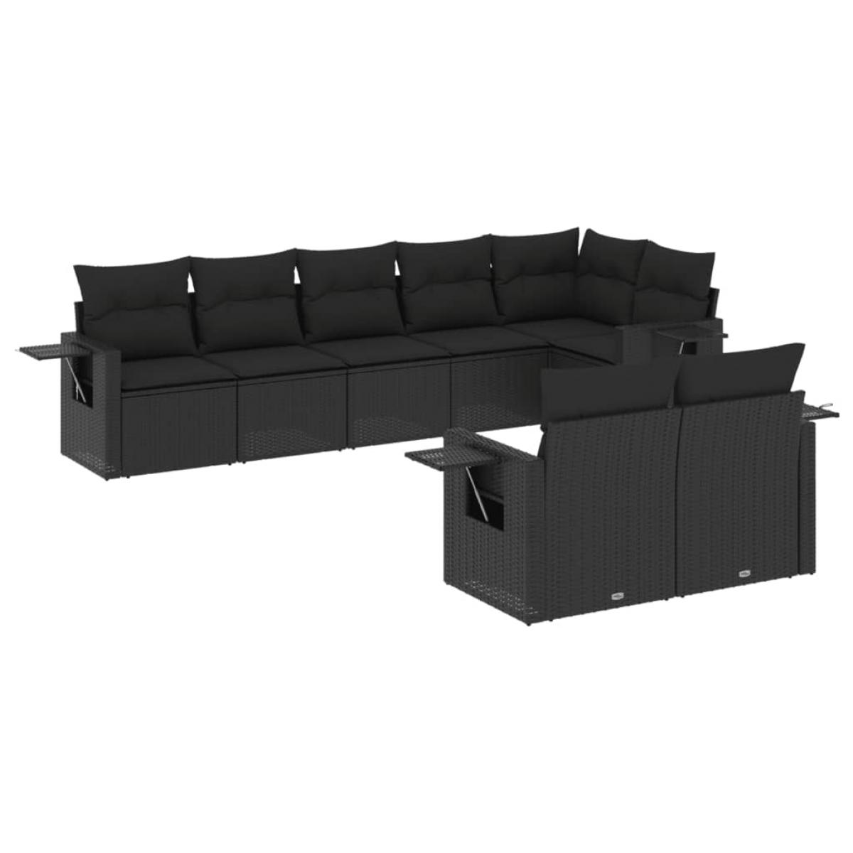 Set de sofás de jardín 8 piezas y cojines ratán sintético negro